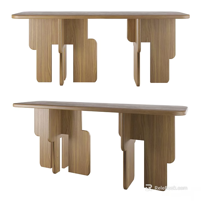 Modern Wooden Functional Table With Unique Geometric Base And Minimalist Design 3d model 