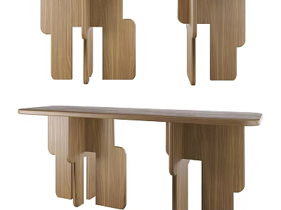 Modern Wooden Functional Table With Unique Geometric Base And Minimalist Design 3d model