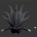 Mythical Woman With Horned Headdress In Dark Robe Holding Staff With Green Orb