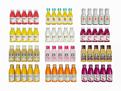 Bottled Drinks In Various Colors And Different Types Neatly Arranged 3d model