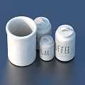 White Kitchen Storage Jars In Various Sizes With Sugar And Coffee Labels 3d model