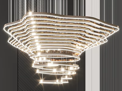 Modern Multi Layered Chandelier With Geometric Lines And Bright Lighting For Interior Design 3d model