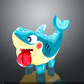 Cartoon Blue Shark Toy With Open Mouth Red Tongue And Pink Cheeks