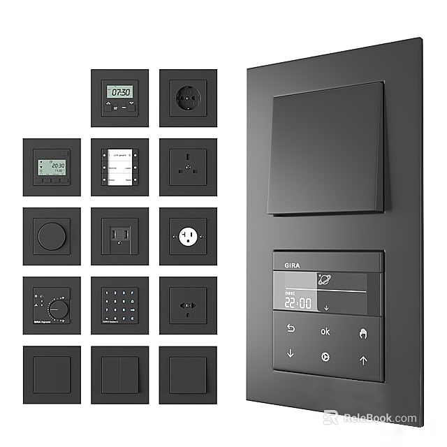 Smart Home Black Switch Panels And Control Interfaces 3d model 
