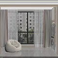 Home Balcony Design With Bean Bag Chair Large Window Light Curtains Washing Machine Storage Cabinets And Tile Floor