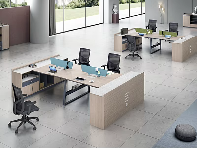 Modern Office Interior Design With Open Layout Ergonomic Chairs And Wooden Desks 3d model