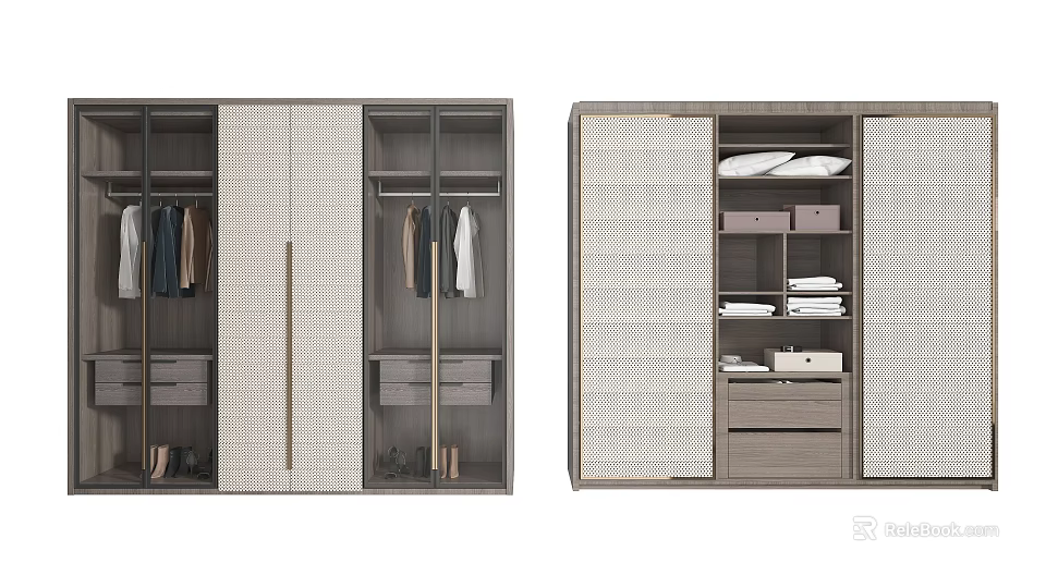 Modern Wardrobe Interior Design With Hanging Rods Drawers Storage Boxes And Folded Clothes Area 3d model 