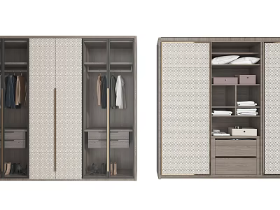 Modern Wardrobe Interior Design With Hanging Rods Drawers Storage Boxes And Folded Clothes Area 3d model
