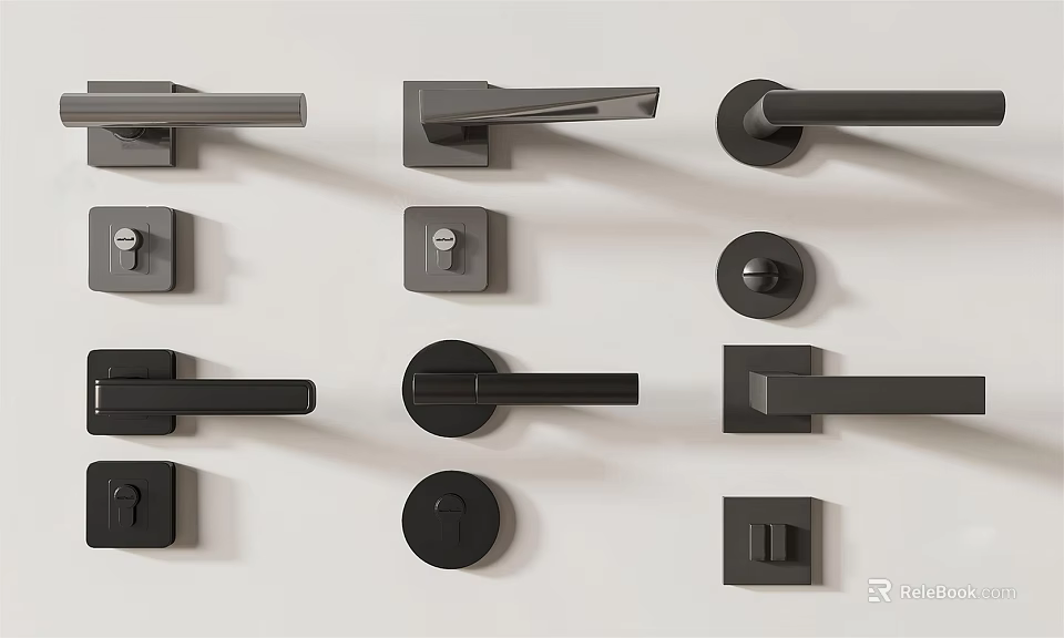 Black Modern Door Handles Featuring Various Stylish Designs For Home Use 3d model 