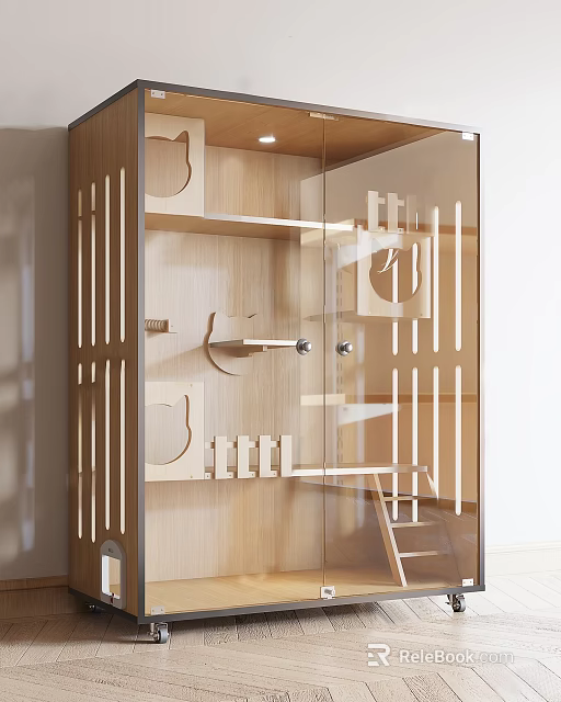 Modern Wooden Storage Organizer with Glass Door and Multiple Shelves for Home Supplies 3d model 