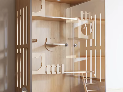 Modern Wooden Storage Organizer with Glass Door and Multiple Shelves for Home Supplies 3d model