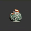 Decorative Teapot With Colorful Fish Patterns And Green Orange Wave Designs