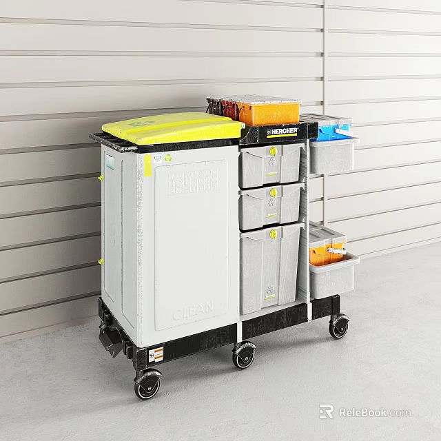 Mobile Medical Storage Trolley With Yellow Top Cover And Multiple Drawers 3d model 