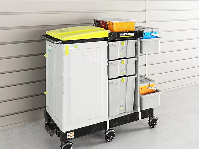 Mobile Medical Storage Trolley With Yellow Top Cover And Multiple Drawers 3d model