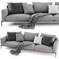 Modern Gray Three Seater Sofa With Plaid Throw And Multiple Cushions 3d model