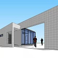 Modern Entrance Gate With White Walls Glass Structure Green Plants And People