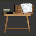 Essential Wooden Bathtub with Stand Green Brush and Blue Dotted Towel