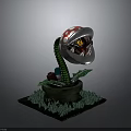 Cartoon Plant Model With Red White Spotted Mushroom Head Open Mouth Green Stem Grass Base