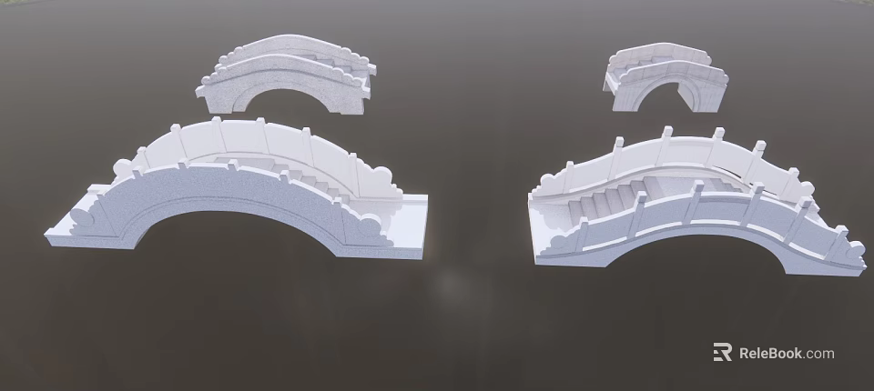 Various Stone Arch Bridge Architectural Models With Intricate Railings And Curved Structures 3d model