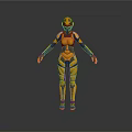 Game Movie Character Yellow Black Mech Robot With Full Body Armor Helmet And Standing Pose