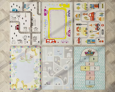 Square Rugs With City Road Vehicle Giraffe Number Game Patterns 3d model