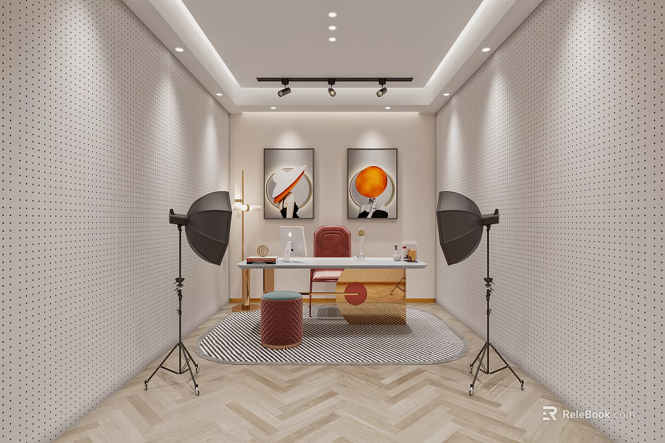 Modern Public Office Interior Design With Open Layout Desks Chairs And Artwork 3d model 