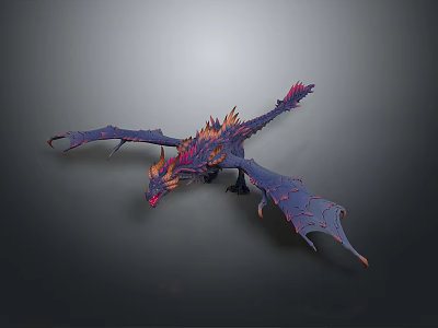 Fantasy Dragon Game Movie Character 3D Model With Purple Red Wings Fiery Details 3d model