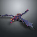 Fantasy Dragon Game Movie Character 3D Model With Purple Red Wings Fiery Details