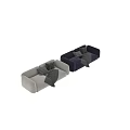 Two Seater Sofa In Navy And Gray With Black White Patterned Pillows And Gray Blanket