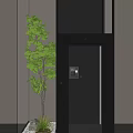 Modern Indoor Landscape With Gray Elevator Door Green Tree And Light Wall 3d model