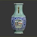 Furniture Decorative Vase With Blue White Patterns And Gold Handles
