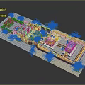 Traditional Chinese Courtyard Architecture With Yellow Roof Buildings Green Trees Pool And Stone Pavement