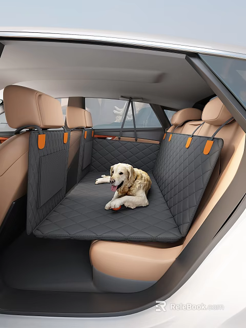Dog Resting On Quilted Pet Seat Cover In Car Back Seat For Comfortable Ride 3d model 