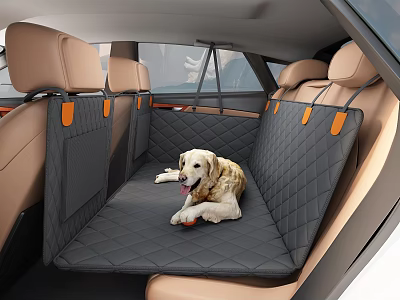 Dog Resting On Quilted Pet Seat Cover In Car Back Seat For Comfortable Ride 3d model