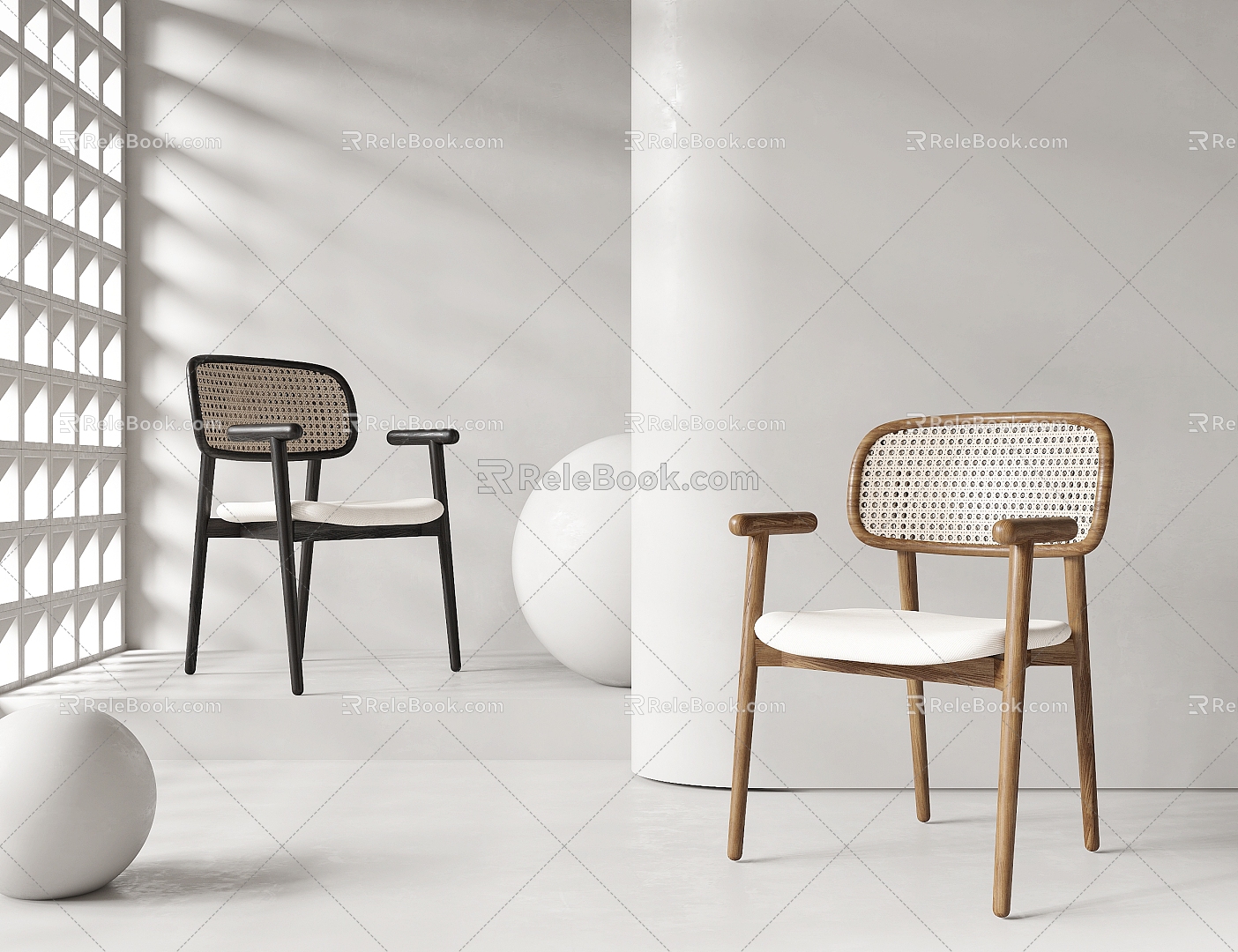 Middle Style Single Chair Dining Chair Chair Rattan Chair Desk Chair 3d model