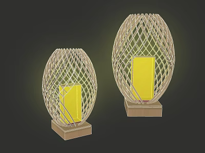 Outdoor Lights with Woven Oval Structure and Yellow Illumination on Square Base 3d model