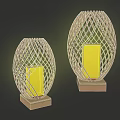 Outdoor Lights with Woven Oval Structure and Yellow Illumination on Square Base