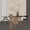 Modern Round Dining Table Set with Mixed Design Chairs Wall Decor and Curtains 3d model