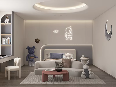 Kids Room Interior With Astronaut Decal Moon Decor Sofa Bed And Stuffed Toys 3d model
