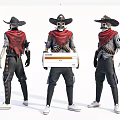 Game Movie Character With Skeleton Head Sombrero Red Bandana And Tactical Outfit