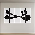 Black Abstract Five Panel Painting Hanging On White Wall Interior 3d model