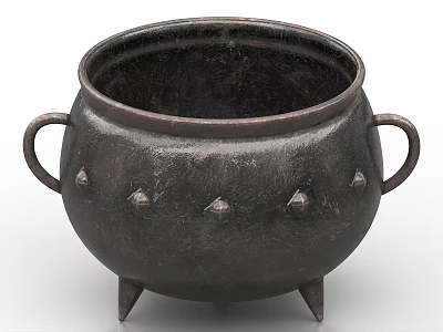 Traditional Dark Ceramic Vessel With Two Handles Three Feet And Decorative Studs 3d model