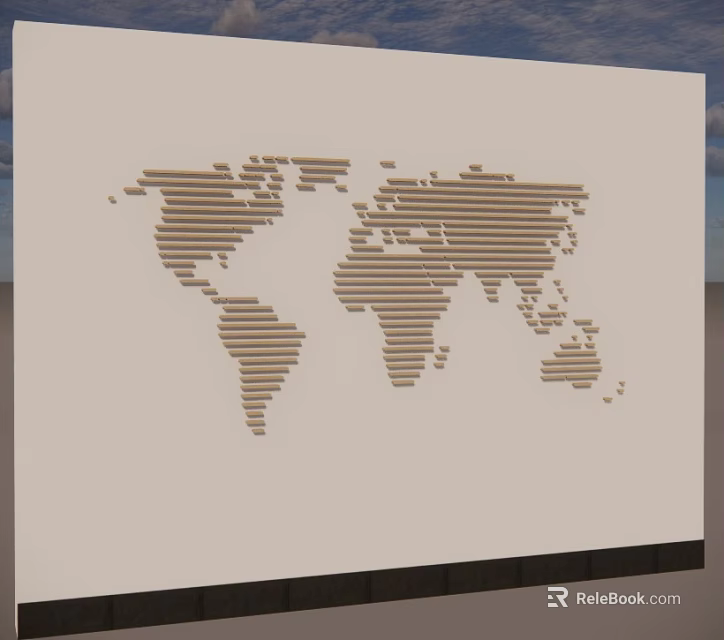 Wooden Striped World Map Wall Decor For Modern Interior Design 3d model 