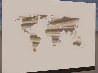 Wooden Striped World Map Wall Decor For Modern Interior Design 3d model