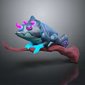 Colorful 3D Frog Model With Glowing Purple Eyes Blue Feet And Red Branch