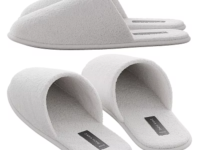 Comfortable Fluffy White Indoor Slippers With Soft Slip On Design And Brand Label 3d model