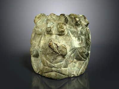 Wooden Stone Carved Decorative Sculpture Featuring Intricate Texture And Detailed Patterns 3d model