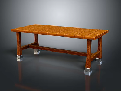 Long Wooden Table With Textured Surface And Metal Leg Bases Design 3d model