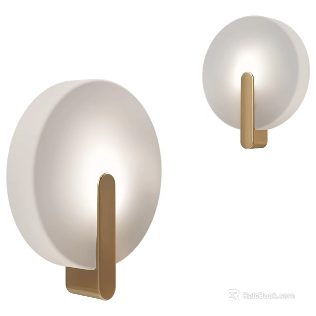 Modern Minimalist Wall Sconce With White Round Shade And Gold Metal Frame For Interior Decoration 3d model 