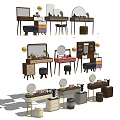 Stylish Dressing Tables With Mirrors Stools Drawers And Cosmetic Storage 3d model